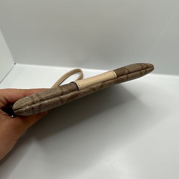 COACH Brown Gold Signature Coat Canvas Wristlet - Picture 3 of 7